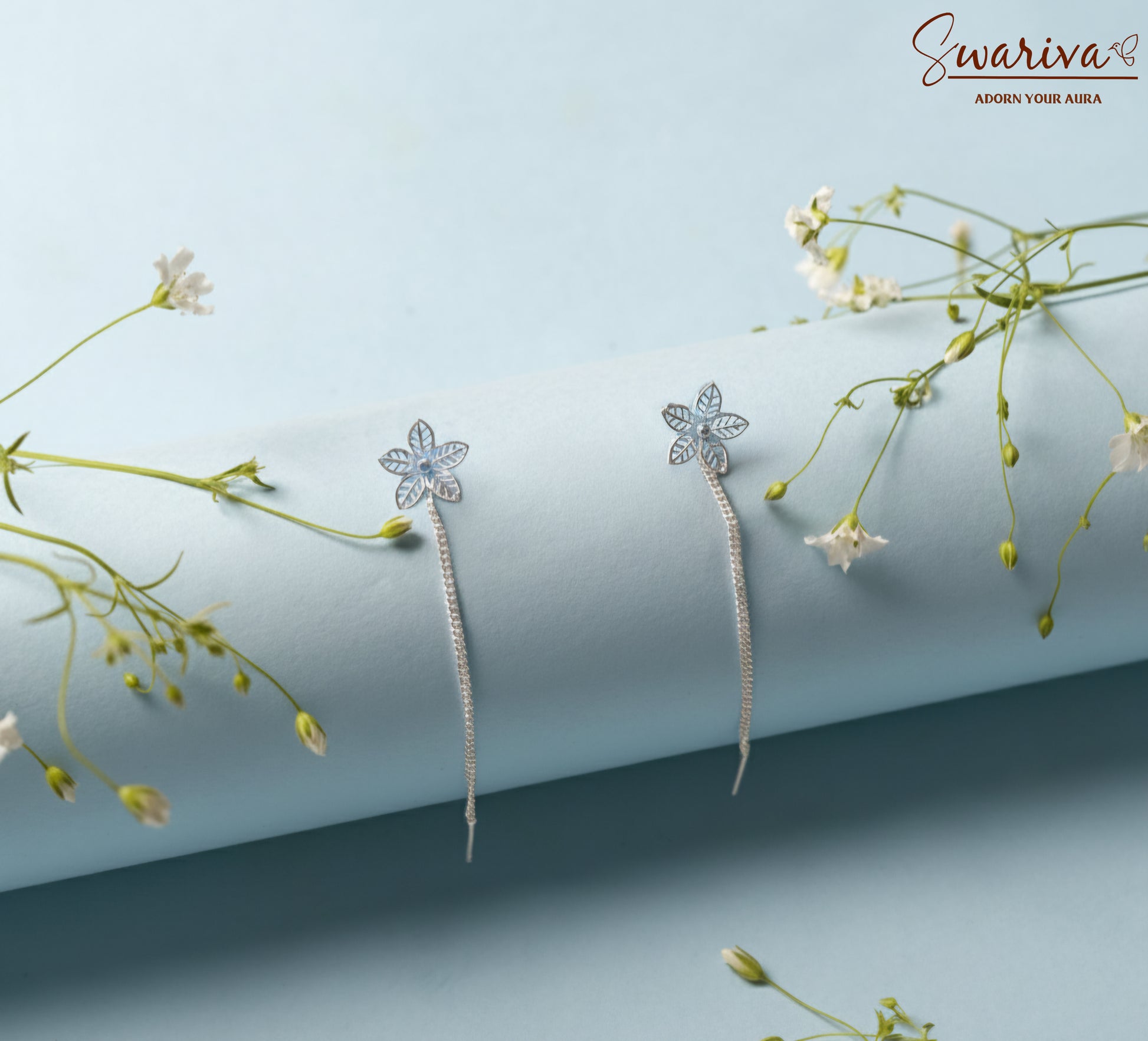 Silver Flora Chain Earrings