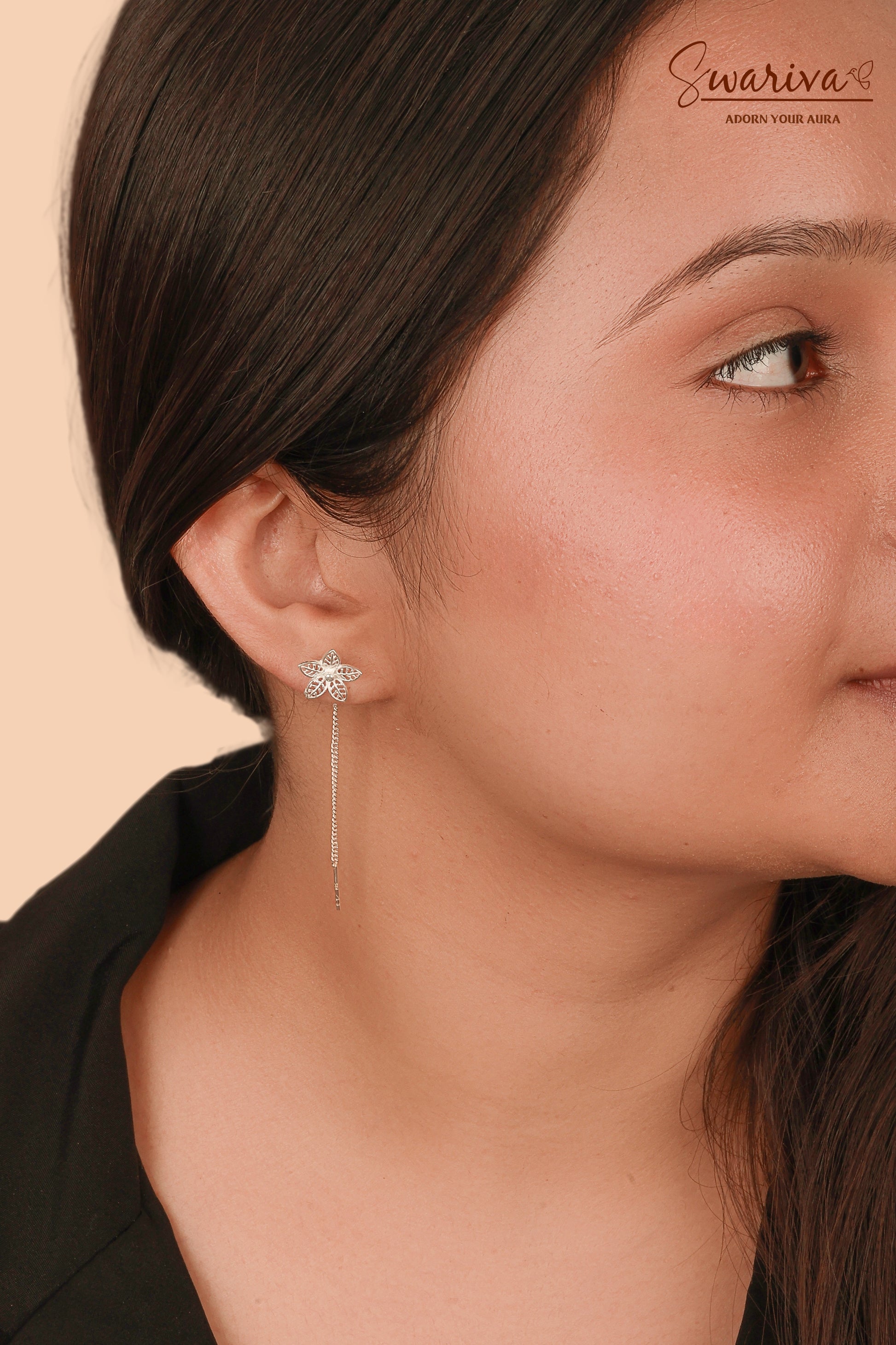 Silver Flora Chain Earrings