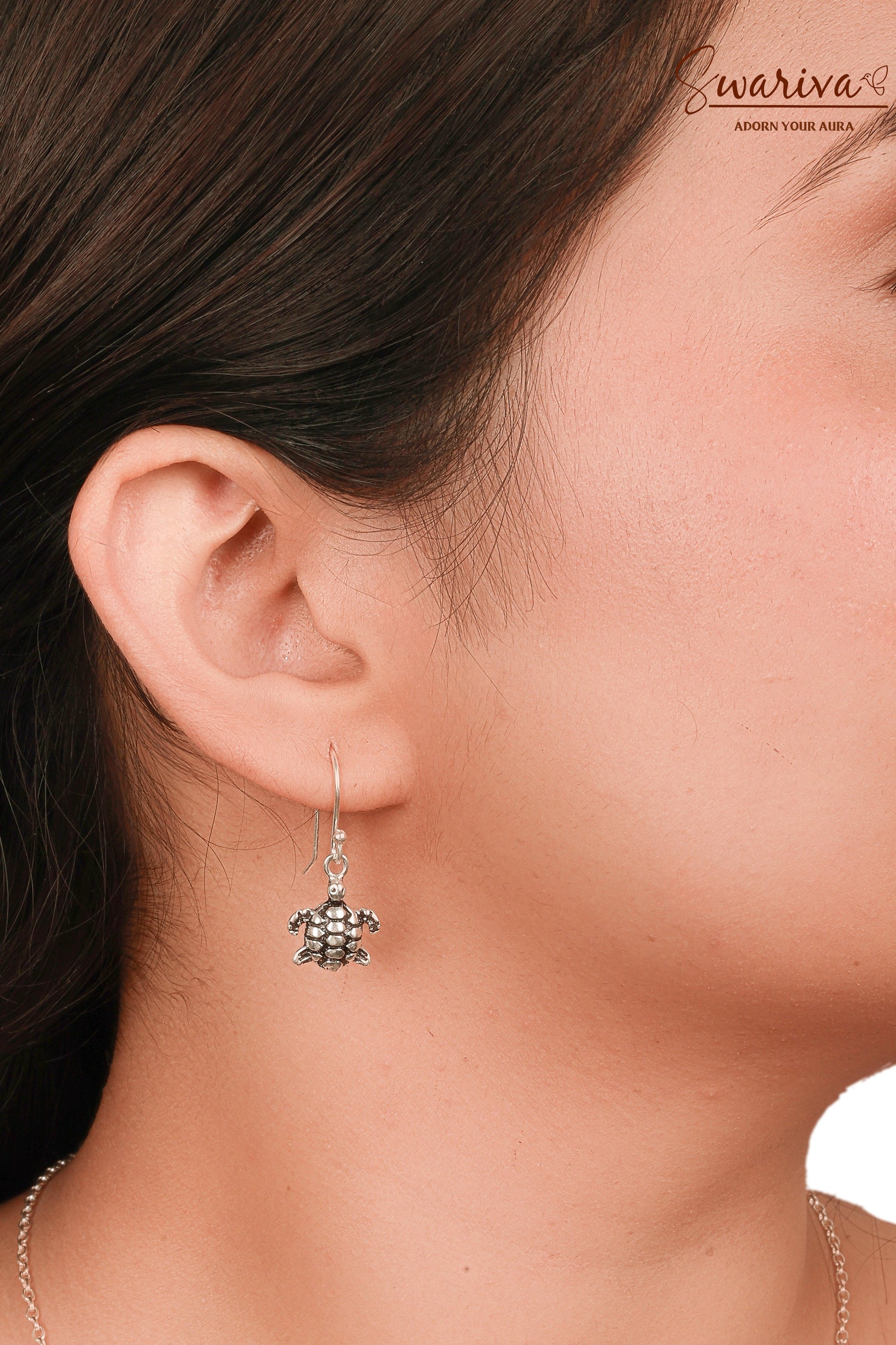 Silver Turtle Necklace Earring Ring Set