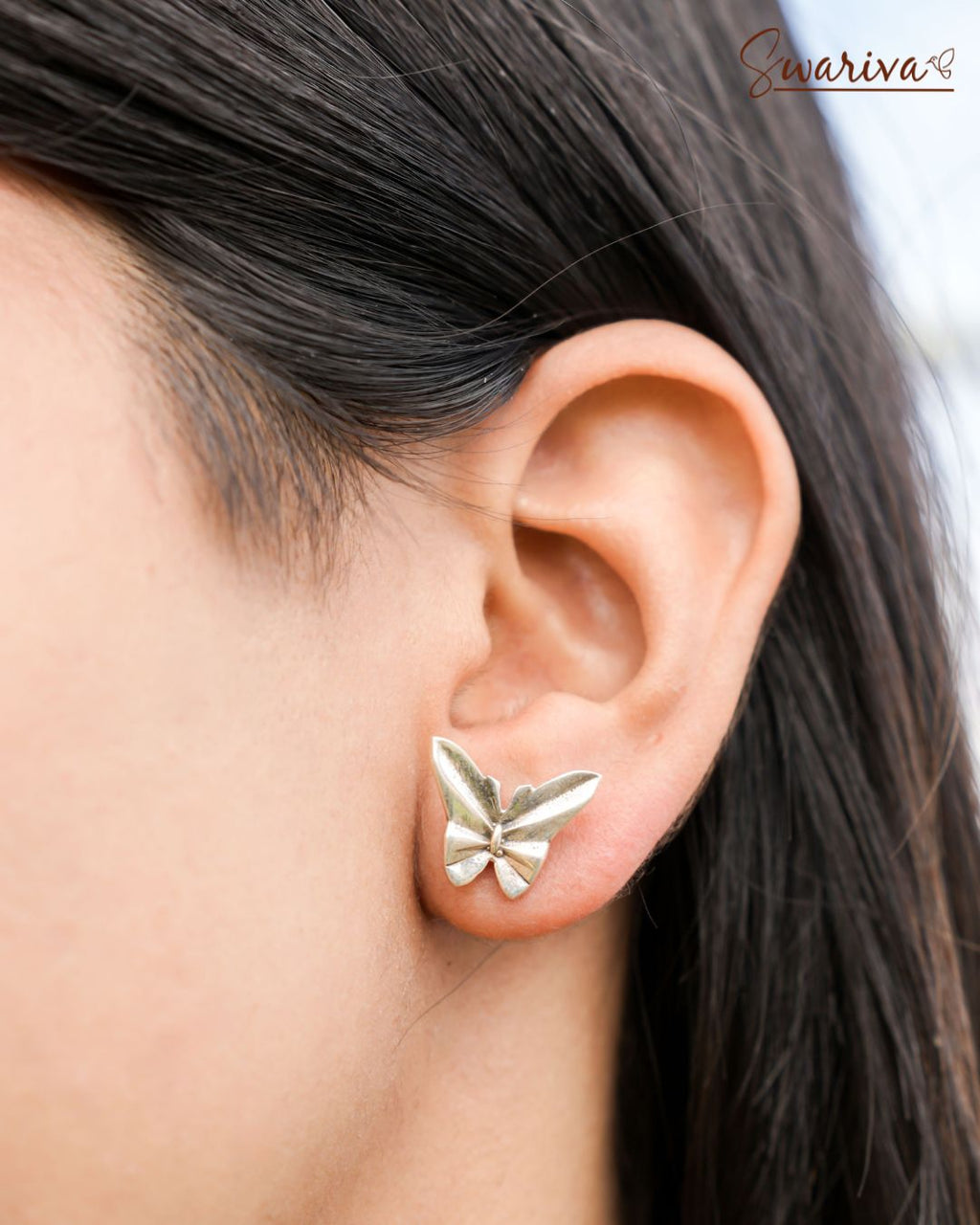 Silver Butterfly Bloom Necklace Earring Ring Set