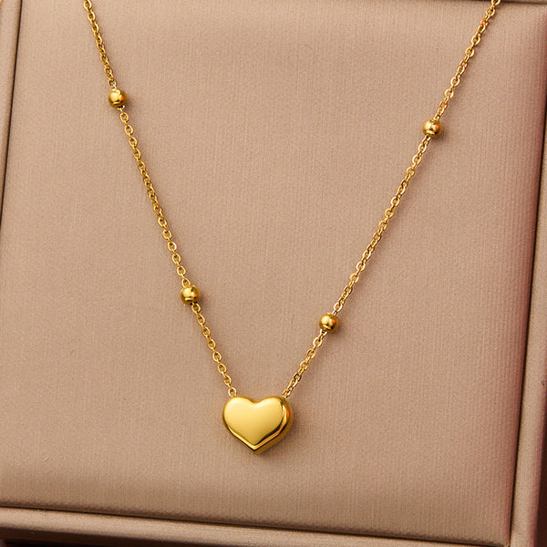 Gold-Plated Anti Tarnish Heart Pendant with Beaded Chain