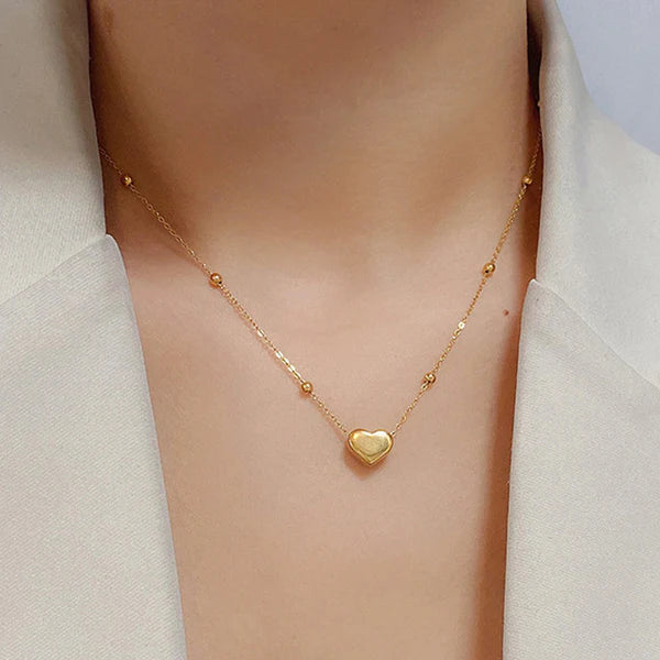 Gold-Plated Anti Tarnish Heart Pendant with Beaded Chain