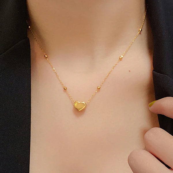 Gold-Plated Anti Tarnish Heart Pendant with Beaded Chain