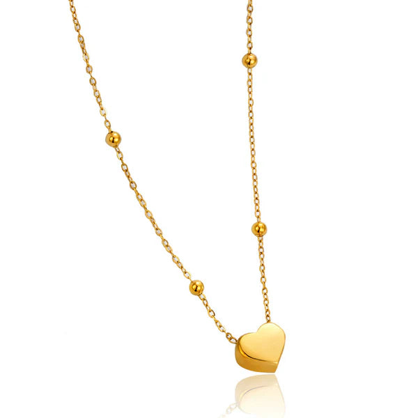 Gold-Plated Anti Tarnish Heart Pendant with Beaded Chain