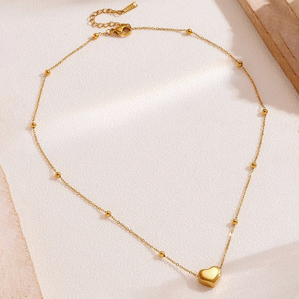 Gold-Plated Anti Tarnish Heart Pendant with Beaded Chain