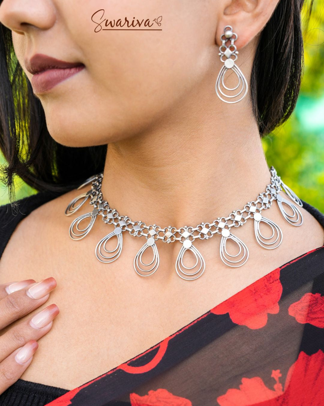 Silver Spiral Dewdrop Choker Set