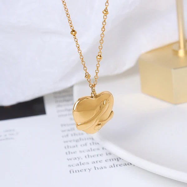 Gold-Plated Anti Tarnish Heart Pendant with Hands
