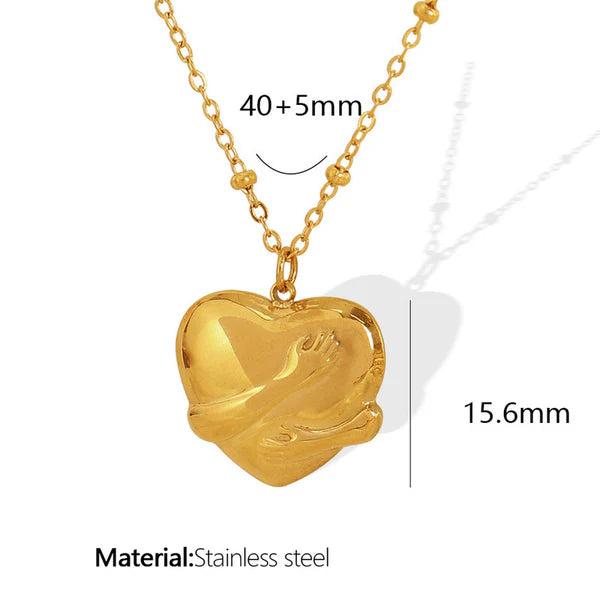 Gold-Plated Anti Tarnish Heart Pendant with Hands