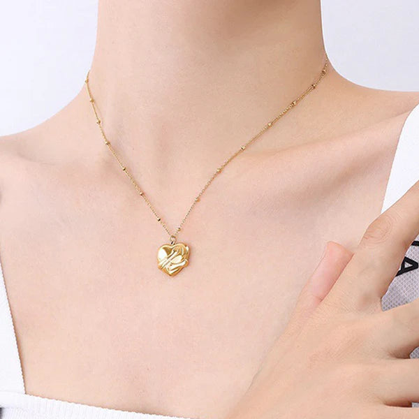 Gold-Plated Anti Tarnish Heart Pendant with Hands
