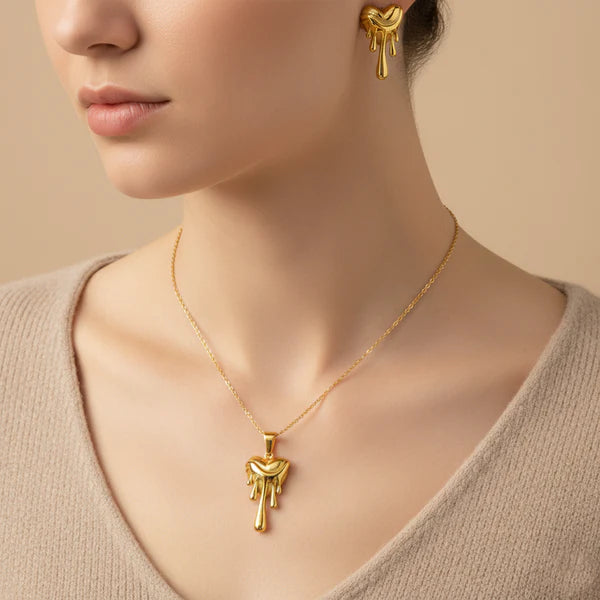 Gold Plated Anti Tarnish Heart Necklace Set