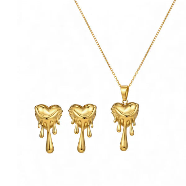 Gold Plated Anti Tarnish Heart Necklace Set
